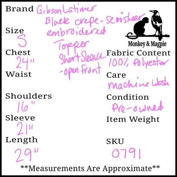 Gibson Latimer Black Kimono Topper Sheer Embroidered Southwest Size Small *flaw* - Picture 10 of 10